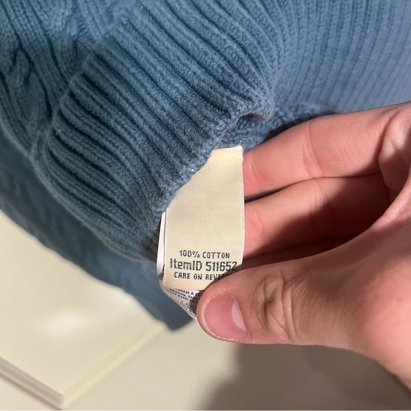 L.L. Bean Rope Cardigan Button Down Blue Cable Knit Size MP Cotton Classic Prep - Picture 5 of 8